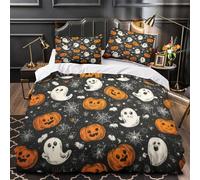 ZAWPPEUIO Halloween Decor Copripiumino microfibra ultra morbida motivo 3D 3 Pezzi con cerniera nascosta con federa Coon Spooky Set Di Copripiumino for coppie Super king（260x220cm）