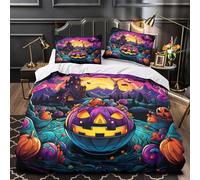 ZAWPPEUIO Halloween Pumpkin Copripiumino 3 Pezzi stampa di 3D microfibra morbida con cerniera colorful Spooky Set Di Copripiumino cerniera ariosa traspirante for ragazzi Single（140x200cm）