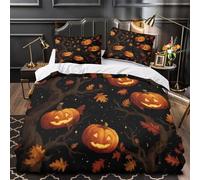 ZAWPPEUIO Halloween Pumpkins copripiumino 3 Pezzi motivo 3D ultra microfibra con federa autumn Spooky Set Di Copripiumino cerniera nascosta traspirante for bambini Double（200x200cm）
