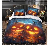 ZAWPPEUIO Halloween Pumpkins Set Di Copripiumino 3 Pezzi microfibra traspirante stampa 3D con cerniera spooky Foresta Set Di Copripiumino con federa per cuscini morbido for ragazzi Double（200x200cm）