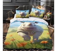 ZAWPPEUIO Happy Rhino Copripiumino 3 Pezzi stampa 3D ultra microfibra con cerniera Coon Animal Set Di Copripiumino con federa per cuscini morbido e comodo for coppie Super king（260x220cm）