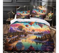 ZAWPPEUIO Hot Air Balloons Copripiumino 3 Pezzi stampa 3D con federa per cuscini microfibra soffice Colorful Fantasia Set Di Copripiumino cerniera nascosta for ragazzi e ragazze Double（200x200cm）