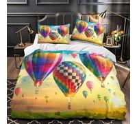 ZAWPPEUIO Hot Air Balloons Set Di Copripiumino 3 Pezzi microfibra morbida stampa 3D con federa colorful Sky Set Di Copripiumino cerniera soffice ariosa for coppie Super king（260x220cm）