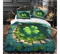 ZAWPPEUIO Lucky Clover Set Di Copripiumino 3 Pezzi stampa 3D microfibra traspirante con cerniera St. Patrick's Set Di Copripiumino cerniera morbido e comodo for coppie Single（140x200cm）