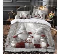 ZAWPPEUIO Natale Gnomes copripiumino 3 Pezzi microfibra traspirante stampa 3D con federa Festive Inverno Set Di Copripiumino cerniera traspirante morbido e comodo for coppie Double（200x200cm）