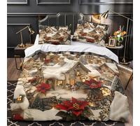 ZAWPPEUIO Natale Village Set Di Copripiumino microfibra traspirante motivo 3D 3 Pezzi con federa soffice Inverno Festive copripiumino con cerniera morbido e comodo for coppie Single（140x200cm）