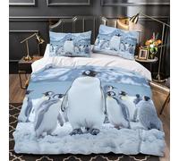 ZAWPPEUIO Penguin Family Set Copripiumino 3Pz motivo 3D microfibra trasp con fed Antarctic Wildlife Set Copripiumino cerniera nasc traspirante per bambini Super king（260x220cm）