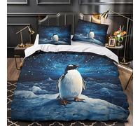 ZAWPPEUIO Penguin Under Stars Copripiumino 3 Pezzi stampa 3D microfibra ultra morbido con cerniera Night Sky Fantasia Set Di Copripiumino con federa soffice for coppie Super king（260x220cm）