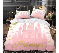 ZAWPPEUIO Princess Castello Set Di Copripiumino morbida microfibra 3 Pezzi stampa 3D con federa Pink Fata Tale Set Di Copripiumino cerniera soffice traspirante for adolescenti Double（200x200cm）