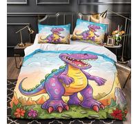 ZAWPPEUIO Purple Dinosaur Set Di Copripiumino morbida microfibra motivo 3D incluso federe 3 Pezzi con cerniera Coon Fun copripiumino ultra traspirante for adulti Single（140x200cm）