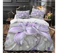 ZAWPPEUIO Purple Lilies Set Di Copripiumino microfibra ultra morbida 3 Pezzi stampa 3D con federa Digital Set Di Copripiumino con federa per cuscini soffice for adolescenti Single（135x200cm）