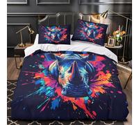 ZAWPPEUIO Rhino Face Set Di Copripiumino morbida microfibra 3 Pezzi stampa 3D con federa Vibrant Pop Set Di Copripiumino cerniera nascosta morbido for ragazze King（220x240cm）