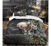 ZAWPPEUIO Rhino Illustration Set Di Copripiumino morbida microfibra 3 Pezzi stampa 3D con cerniera Wildlife Set Di Copripiumino cerniera soffice traspirante for bambini King（220x240cm）