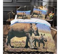 ZAWPPEUIO Rhino Mother Set Di Copripiumino 3 Pezzi microfibra morbida stampa 3D con federa Wild Animal Family Set Di Copripiumino cerniera soffice ariosa for coppie Single（135x200cm）