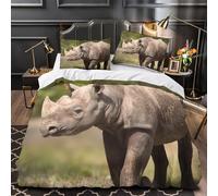 ZAWPPEUIO Rhino Walking Copripiumino 3 Pezzi stampa 3D ultra microfibra con cerniera wild Animal Set Di Copripiumino con federa per cuscini morbido e comodo for coppie King（220x240cm）