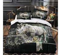 ZAWPPEUIO Rhino Wildlife copripiumino 3 Pezzi stampa 3D microfibra morbida con federa stylized Animal Set Di Copripiumino cerniera soffice ariosa for coppie King（220x240cm）