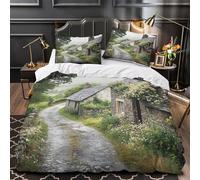 ZAWPPEUIO Rural Cottage Copripiumino microfibra morbida 3 Pezzi stampa di 3D cerniera nascosta incluso federe Vintage English Countryside Set Di Copripiumino morbido for adulti Super king（260x220cm）