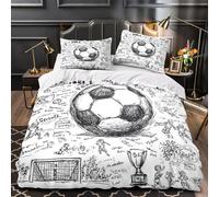 ZAWPPEUIO Soccer Ball Disegno Set Di Copripiumino morbida microfibra 3 Pezzi stampa di 3D con federa Hand Drawn Sports Set Di Copripiumino cerniera soffice traspirante for bambini Single（140x200cm）