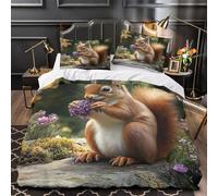 ZAWPPEUIO Squirrel Eating Flowers Copripiumino 3 Pezzi motivo 3D microfibra ultra morbida con cerniera Nature Wildlife Set Di Copripiumino con federa per cuscini ariosa for coppie King（220x240cm）