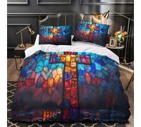 ZAWPPEUIO Stained Glass Cross Set Di Copripiumino 3 Pezzi microfibra ultra morbido motivo 3D con federa Religious copripiumino con cerniera traspirante for ragazze Single（140x200cm）