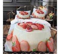 ZAWPPEUIO Strawberry Cake Set Di Copripiumino morbida microfibra 3 Pezzi stampa 3D con cerniera Sweet Dessert Set Di Copripiumino cerniera soffice traspirante for bambini Double（200x200cm）