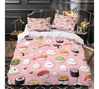 ZAWPPEUIO Sushi Characters Set Di Copripiumino 3 Pezzi ultra microfibra stampa 3D con federa kawaii Food copripiumino cerniera nascosta morbido e comodo for ragazzi Super king（260x220cm）