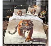 ZAWPPEUIO Tigre Walking copripiumino ultra microfibra stampa di 3D 3 Pezzi con cerniera nascosta con federa Wild Animal Set Di Copripiumino soffice for adulti King（220x240cm）