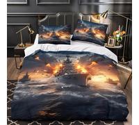 ZAWPPEUIO Warship Battle copripiumino stampa 3D ultra microfibra 3 Pezzi con federa Naval Combat Set Di Copripiumino cerniera ariosa ultra morbido for adolescenti Single（135x200cm）