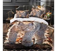 ZAWPPEUIO Wild Lynx Stalking Set Di Copripiumino morbida microfibra 3 Pezzi stampa di 3D con federa Nature Wildlife Set Di Copripiumino cerniera soffice traspirante for bambini Super king（260x220cm）