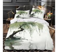 ZAWPPEUIO Willow Tree copripiumino stampa 3D microfibra trasp 3Pz con cerniera Chinese Ink Pittura Set Copripiumino cerniera traspirante morb e trasp per bambini King（220x240cm）