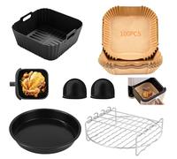 Zaxiva 22CM Teglia per Friggitrice ad Aria, 6PCS Misura per Ninja AF140, COSORI 5,5L 4,7L, Cecotec 6L, con la Pizza Pan, Quadrati Teglia per Friggitrice ad Aria, Griglia, Carta Friggitrice ad Aria