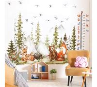 Zaxiva 2PCS Adesivi Murali Animali Giungla Adesivi da Parete Safari Cervo Orso Volpe Albero Stickers Muro con Tabella di Altezza per Bambini Camerette Camera da Letto Asilo Nido