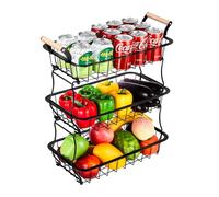 Zaxiva Porta Frutta da Tavolo in Metallo Nero, portafrutta a ripiani 3 Livelli Grande, fruttiera Capiente per Cucina, Organizer per Verdure, Cipolle, Supporto Snack, Anche come porta spezie per cucina