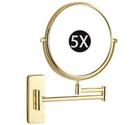 Zayeksole 6" Specchio da Trucco da Parete con Ingrandimento, Specchio da Trucco Girevole A 360° su 2 Lati per Rasatura, con Braccio Regolabile per L'uso Quotidiano,d'oro,5X
