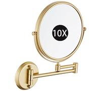 Zayeksole 8'' Specchio da Trucco da Parete con Ingrandimento, Specchio da Trucco Bifacciale per Bagno, Specchio Cosmetico Girevole A 360°, Estensibile, Finitura Oro Spazzolato,Brushed Gold,10X