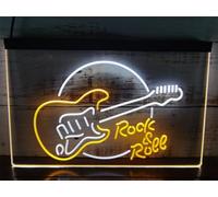 Zayeksole Rock & Roll Insegna al Neon per Decorazioni Murali, Luci al Neon A LED Bicolore con Oscuramento Tramite USB, per Studi Musicali, Feste, Bar E Discoteche,White Yellow,30x20cm