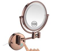 Zayeksole Specchio da Trucco da Parete con luci, Specchio da Barba bifacciale con Spina e dimmer, Specchio cosmetico ingranditore Estensibile a LED per Il Bagno,Rose Gold,10X