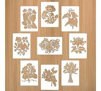 Zayookey 9 Pcs Fiori Stencil Riutilizzabile Pittura Stencil, Plastica Disegno Stencil Flower Stencils Painting Template per Scrapbooking, DIY Arredamento Artigianale Muro di Casa 21x30CM (Fiori B)