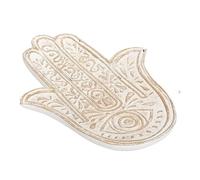 Zayti Vassoio a mano di fatma, vuoto-tasche in legno MDF decapato, (bianco/oro)