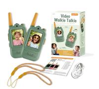 ZAZU Walkie talkie video per bambini con fotocamera, set da 2, portata 300 m, schermo da 2,0", ricaricabile tramite USB, 5 effetti vocali e 16 filtri, radio con video per interni ed esterni (verde)