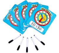 ZazzyKid - Orologio educativo per studenti - 5 orologi per confezione - 20 x 18 cm - Impara e pratica a che ora è - Scrivi e pulisci la superficie con pennarelli cancellabili