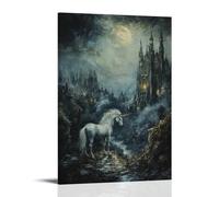 ZBBZJYHH Decorazione artistica da parete con immagine di una creatura leggendaria - Un unicorno che proietta la luce sopra una città perduta nel tempo, poster decorativo da appendere (40 x 60 cm)
