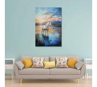 ZBBZJYHH Decorazione artistica da parete con immagine di una creatura leggendaria - Un unicorno che si ferma accanto a uno specchio lago con i desideri dimenticati, decorazione artistica da appendere
