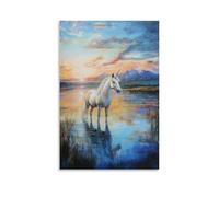 ZBBZJYHH Decorazione artistica da parete con immagine di una creatura leggendaria - Un unicorno che si ferma accanto a uno specchio lago con i desideri dimenticati, decorazione artistica moderna da