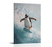 ZBBZJYHH Decorazione artistica da parete da appendere alla parete, motivo: pinguino che cavalca un salto sul wakeboard, su tela color menta ghiacciata, decorazione artistica moderna da appendere, 20 x
