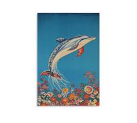 ZBBZJYHH Decorazione artistica da parete moderna da appendere con delfino che sfugge sopra un oceano invisibile, sospeso contro un cielo blu ceruleo chiaro, poster artistico moderno da appendere (50 x