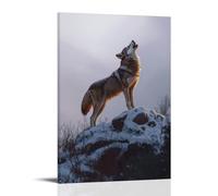 ZBBZJYHH Decorazione artistica da parete moderna da appendere con lupo solitario in cima a una cresta innevata, catturato a metà ululato contro un cielo grigio lavanda del silenzio (50 x 75 cm)
