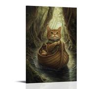 ZBBZJYHH Decorazione artistica da parete moderna da appendere con un gatto marinaio che guida una barca in noce attraverso i ruscelli della foresta dolce (50 x 75 cm)
