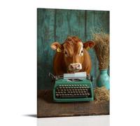 ZBBZJYHH Decorazione artistica da parete moderna da appendere con una macchina da scrivere in stile vintage, motivo: una mucca che scrive lettere d'amore, 20 x 30 cm