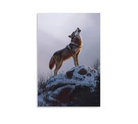 ZBBZJYHH Decorazione artistica da parete moderna da appendere, motivo: Lupo Solitario in piedi in cima a una cresta innevata, catturato a metà ululato contro un cielo grigio lavanda del silenzio